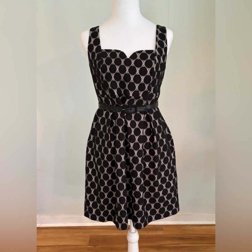 Trina Turk, Sleeveless Belted Minidress with Pockets, Black and White, Size 2